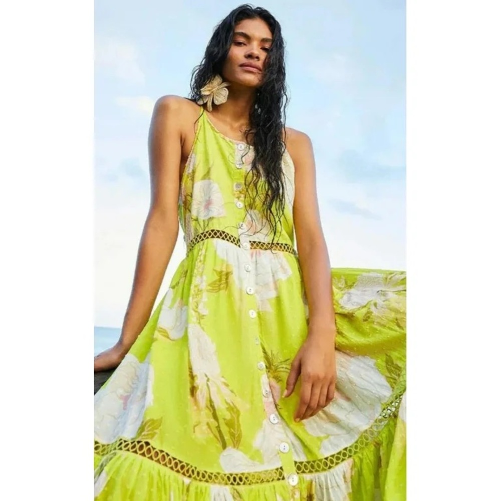 FARM Rio Lime Floral Halter Midi Dress